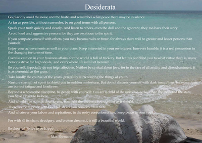 A4 poster of the Desiderata created by the Art of Health